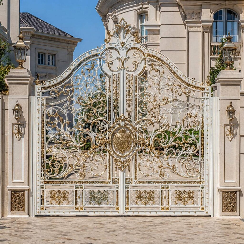 فروش درب حیاط سفید طلایی فرفورژه