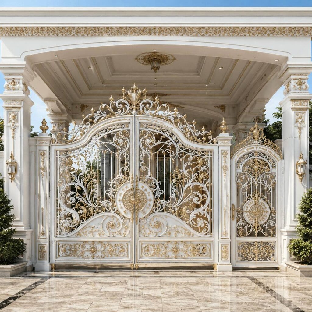 ساخت درب پارکینگ برش لیزری طرح هندسی خطی