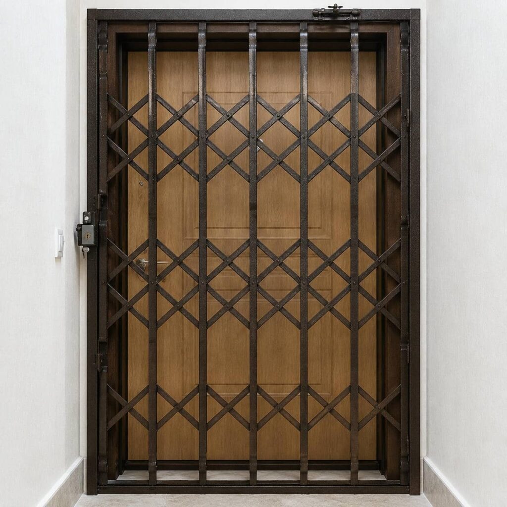 حفاظ درب آکاردئونی مشکی در ساختمان استان مرکزی حفاظ درب آکاردئونی مشکی در ساختمان استان مرکزی