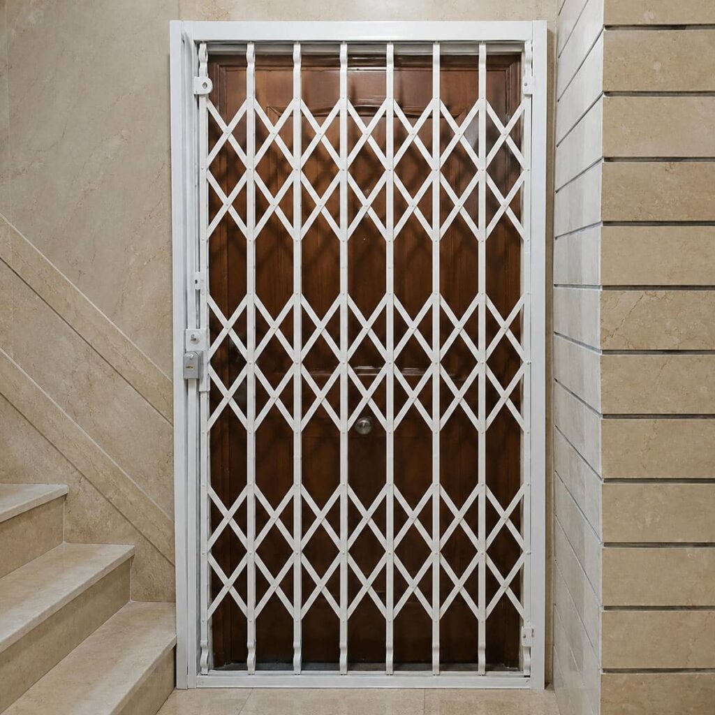حفاظ درب آکاردئونی مشکی روی ورودی آپارتمان استان تهران