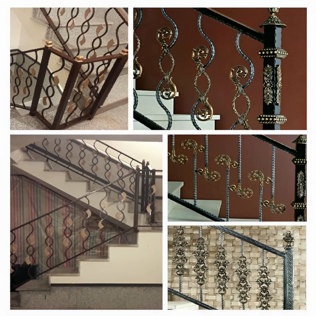 حفاظ پله مشکی با نقش هندسی کنار دیوار روشن