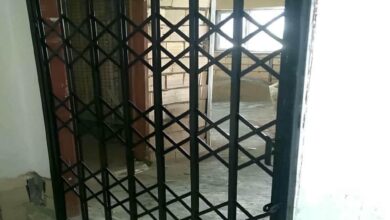 حفاظ درب آکاردئونی زغالی کنار نمای سنگی استان اردبیل